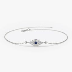 14k Diamond and Sapphire Evil Eye Bracelet – FERKOS FJ Fine Jewelry White Gold Diamond Bracelet With Gemstones, White Gold Diamond Bracelet With Gemstone, Elegant Silver Bracelets With Diamond Eyes, Elegant Yellow Gold Evil Eye Bracelet, Diamond Bracelet With Birthstone, Round Diamond Bracelet With Birthstone, Elegant Sapphire Gemstone Bracelets, White Gold Sapphire Diamond Bracelet, Formal White Gold Bracelet With Birthstone