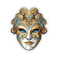 a mask with gold and blue designs on the face, as if it were venetian masks