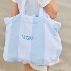 Personalized Terry Beach Bag Summer Basket, Stripe Embroidery, Boat Tote, Striped Beach Towel, Yacht Interior, Summer 2025, Pool Bags, Unique Hats, Beach Shop