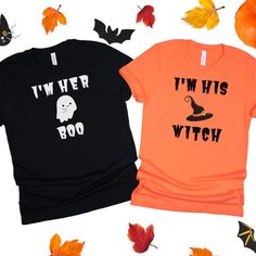 Show off your couple love with this adorable Halloween duo. It's the perfect shirt for any Halloween party or even trick-or-treating with the kids.  This classic unisex jersey short sleeve tee fits like a well-loved favorite. Soft cotton and quality print make users fall in love with it over and over again. These t-shirts have-ribbed knit collars to bolster shaping. The shoulders have taping for better fit over time. Dual side seams hold the garment's shape for longer.  .: 100% Airlume combed and ringspun cotton (fiber content may vary for different colors) .: Light fabric (4.2 oz/yd² (142 g/m .: Retail fit .: Tear away label .: Runs true to size Machine wash: warm (max 40C or 105F); Non-chlorine: bleach as needed; Tumble dry: low heat; Iron, steam or dry: medium heat; Do not dry-clean. We Cute Couples Halloween, Ghost Couple, Halloween Duo, Costume Couples, Halloween Duos, Halloween Couple, Couples Costume, Couple Tees, Couples Halloween