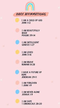 the daily affirmations for children with rainbows and stars on it, including