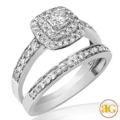 a white gold ring with diamonds on it