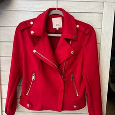 Brand New Jacket. Never Worn But Without Tags. Nice Bright Red Suade. No Rips, Stains Or Rips. A Great Accessory For Any Outfit! Red Outerwear With Zipper For Work, Red Zipper Closure Outerwear For Work, Red Biker Jacket For Work In Spring, Red Long Sleeve Biker Jacket For Fall, Fall Red Long Sleeve Biker Jacket, Red Outerwear With Zipper For Spring, Chic Red Biker Jacket With Long Sleeves, Casual Red Biker Jacket For Work, Trendy Red Outerwear For Work