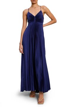 A.L.C. Aries Pleated Cutout Maxi Dress | Nordstrom Cap Sleeve Gown, Sheath Gown, Trumpet Gown, Halter Gown, Cutout Maxi Dress, Long Sleeve Gown, Silky Dress, Open Back Dresses, Satin Gown