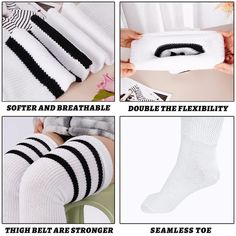 Plus Size Thigh High Socks Striped- White & Black Casual Black Knee-high Socks For School, Winter Leg Warmers For School, Trendy Black Knee-high School Socks, Elastic Black Winter Socks, Black Elastic Socks For Winter, Trendy Black Knee-high Socks For School, Black Knee-high Socks For School, Black Elastic Knee-high Socks, Sporty Stretch Knee-high Socks For Winter