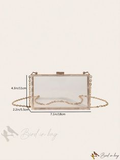 Bird in Bag - Mini Acrylic Flap Bag with Metal Chain and Buckle Closure for Womens Daily Commuting or Outings Gold Rectangular Bag With Clear Strap, Trendy Gold Wedding Bag, Rectangular Shoulder Bag With Chain Strap As Gift, Formal Rectangular Clutch With Chain, Trendy Portable Gold Clutch, Gift Clutch With Chain Detail, Rectangular Chain Bag As Gift, Rectangular Clutch With Chain For Gift, Gold Rectangular Shoulder Bag With Chain