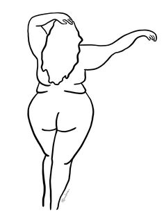 a line drawing of a woman's body and arms, with one arm outstretched