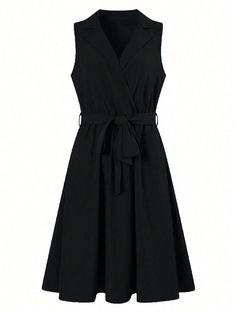 Women's Solid Color Minimalist Sleeveless Dress For Daily Wear Black Elegant  Sleeveless Woven Fabric Plain A Line Non-Stretch  Women Clothing, size features are:Bust: ,Length: ,Sleeve Length: Summer Graduation Dress, Color Minimalist, Elegant Dresses Long, Dress For Short Women, Long Sleeve Shirt Dress, Inspiration Mode, Dress 100, Elegant Dress, Wearing Black