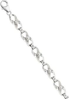 Belk & Co. 1/10 Ct. T.W. Diamond Bracelet In Rhodium Plated Sterling Silver. A classic symbol of eternity, this timeless bracelet shines with Diamond-studded infinity links. Crafted of rhodium-plated sterling silver, this 7.5-inch long bracelet features a gleaming polished finish and shimmering 1/10 ct. t.w. natural round Diamonds. Fastened with a lobster clasp, this bracelet showcases your never-ending love and friendship. Sterling Silver Diamond Cut Chain Bracelet For Anniversary, Luxury Silver Infinity Jewelry, Timeless White Gold Link Bracelet, Elegant Metal Chain Bracelet With Polished Finish, Elegant White Gold Oval Link Jewelry, Classic Cubic Zirconia Bracelet With Solid Link, Silver Diamond Jubilee Bracelet In Platinum, Elegant Diamond Link Bracelet, Elegant Link Chain Bracelet In White Gold