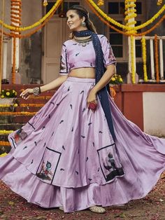 Give yourself a unique look by wearing this ravishing dusty pink color silk material special Navratri wear flair lehenga decorated with precious digital print.Exclusive collection of traditional wear special lehenga choli for special occasions like Navratri festival. Buy this lehenga choli and earn lots of compliments from onlookers. Price:₹3,999.00 Flair Lehenga, Garba Chaniya Choli, Chaniya Choli Designs, Navratri Garba, Ghaghra Choli, Cotton Lehenga, Dusty Pink Color, Navratri Festival, Navratri Chaniya Choli