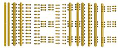 an array of golden metal rods and screws on a white background with space for text