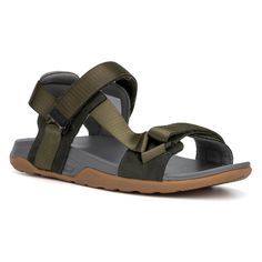 Out and about! Whether you're on vacation or enjoying a warm summer day in the city, the Valley sandals got you! This chunky-sole sandal promises superb all-day comfort and support while keeping you feeling and looking cool. Green Sport Sandals For Summer Outdoor Activities, Green Sport Sandals For Outdoor Summer Activities, Green Open Toe Sport Sandals With Arch Support, Green Open Toe Flip Flops For Outdoor, Outdoor Green Open-toe Flip Flops, Green Cushioned Sport Sandals For Vacation, Green Sport Sandals With Cushioned Footbed For Vacation, Summer Outdoor Sport Sandals With Textured Footbed, Comfortable Green Sport Sandals For Outdoor