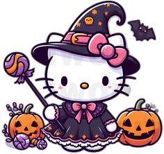 hello kitty halloween wallpaper with pumpkins and jack - o'- lanternes