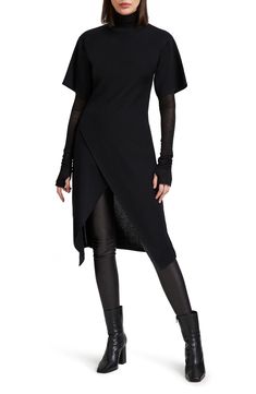 This ultrachic tunic is crafted from fine merino wool and makes a striking silhouette whether worn solo or as part of your modern layered look. Slips on over head Jewel neck Short sleeves High-low hem 100% merino wool Imported Elegant V-neck Tunic For Fall, Elegant Fall V-neck Tunic, Chic Fitted Cashmere Sweater Dress, Chic Long Sleeve Sweater Dress For Layering, Chic Cashmere Sweater Dress For Work, Avant-garde Fitted Top For Fall, Fitted V-neck Elegant Tunic, Fall Asymmetrical Tunic, Chic V-neck Tunic For Fall