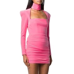 Fluorescent pinkFitted silhouetteCut-out detailingHigh neckRear zip fasteningShoulder padsLong sleevesStraight hemComposition: Polyester 93%, Spandex/Elastane 7%Lining: Triacetate 82%, Polyester 18% Fitted Mini Dress With Elastic Sleeves For Cocktail, Pink Fitted Mini Dress With Gathered Sleeves, Pink Mini Dress With Gathered Sleeves For Evening, Fitted Pink Mini Dress With Gathered Sleeves, Chic Pink Elastane Mini Dress, Fitted Mini Dress With Elastic Shoulders For Evening, Pink Fitted Dress With Gathered Sleeves, Pink Mini Dress With Gathered Sleeves, Fitted Mini Dress With Elastic Shoulders For Party