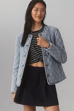 By Anthropologie Quilted Jacket Shirt Jacket Outfit, Quilted Shirt Jacket, Quilted Shirt, Lacy Tops, Jacket Outfit, Blue Fits, Quilted Jacket, Jacket Outfits, Outerwear Jackets