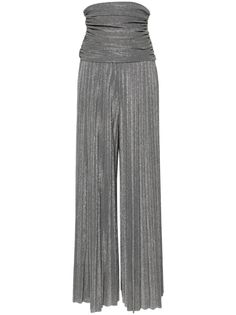 anthracite grey lurex detailing fully pleated ruched detailing square neck strapless high waist wide leg full lining Chic Pleated Evening Jumpsuits And Rompers, Chic Pleated Jumpsuits And Rompers For Evening, Elegant Pleated Jumpsuits And Rompers For Party, Elegant Strapless Jumpsuit For Formal Parties, Elegant Ruched Bottoms For Date Night, Formal Wide-leg Strapless Jumpsuit For Spring, Elegant Ruched Bottoms For Spring, Formal Strapless Wide-leg Jumpsuit For Spring, Formal Strapless Wide Leg Jumpsuit For Spring