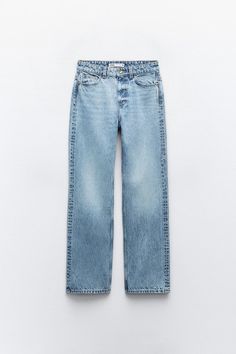 HIGH-WAISTED FULL LENGTH Z1975 STRAIGHT LEG JEANS - Light blue | ZARA United States College Wardrobe, Full Length Jeans, Boys Denim, Linen Sweater, Crochet Jacket, Cardigan Sweater Jacket, Long Length, Sweater Jacket