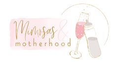 a pink and gold logo for a mother's day party with champagne flutes in the foreground