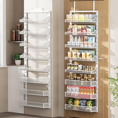 the pantry shelving unit is organized and ready to be used as a storage rack