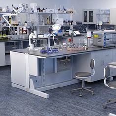 a lab filled with lots of different types of laboratory equipment on top of desks