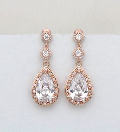 Rose Gold earrings Crystal Bridal earrings Long by treasures570 Rose Gold Cubic Zirconia Diamond Earrings For Wedding, Rose Gold Cubic Zirconia Earrings For Wedding, Rose Gold Cubic Zirconia Wedding Earrings, Dazzling Rose Gold Earrings For Wedding, Dazzling Rose Gold Wedding Earrings, Rose Gold Cubic Zirconia Bridal Earrings For Formal Events, Rose Gold Cubic Zirconia Bridal Earrings For Formal Occasions, Formal Rose Gold Bridal Earrings With Cubic Zirconia, Dazzling Rose Gold Cubic Zirconia Bridal Earrings