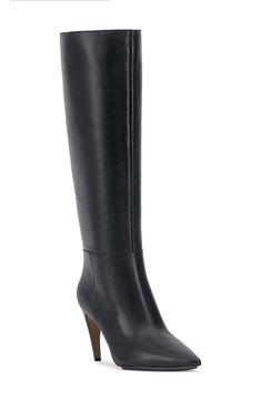 A pointy toe and tapered heel balance a rich leather boot shaped in a knee-high silhouette for timeless appeal. 3 1/4" heel 15 1/4" shaft; 15" regular calf circumference
 15 1/4" shaft; 16" wide calf circumference Side zip closure with elastic gore inset Leather upper/synthetic lining and sole Imported Classic High Heel Knee-high Boots, Classic Knee-high Boots With High Heel, Medium Width High Shaft Boots For Work, Office Knee-high Boots With Pointed Toe, Tall Fitted Heeled Boots With Reinforced Heel, Workwear High Shaft Boots With Stacked Heel, Formal Fitted Heeled Boots With Stacked Heel, Classic Knee-high Boots With Stacked Heel, Wide Calf Pointed Toe Knee-high Boots For Office