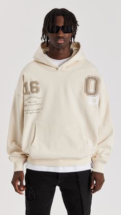 ONLY THE BLIND - Sand Varsity Hoodie Hoodies Design Ideas, High End Clothing Brands, Apparel Design Inspiration, Varsity Hoodie, Embroidery Hoodie, 3d Embroidery, Luxury Wear, College Hoodies, College Sweatshirt