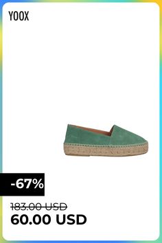 Contains non-textile parts of animal origin, Solid color, Leather, No appliqués, Rope sole, Round toeline, Flat , Color: Green , Size: 5 Flat Color, Espadrilles, Solid Color, The Originals, Green, Leather, Color, Design