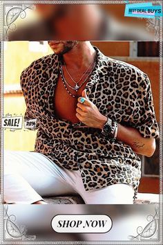 Men's Shirt Button Up Shirt Casual Shirt Brown Short Sleeve Leopard Turndown Street Daily Print Clothing Apparel Fashion Casual Comfortable Mens Beach Shirts, Leopard Print Fashion, Printed Shirts Men, Streetwear Shirts, Leopard Print Shorts, Leopard Print Shirt, Casual Summer Shorts, Loose Shirts, Button Up Blouse