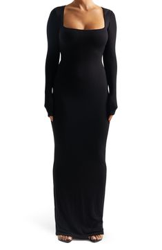 A square neckline accentuates the fitted bodice of this sleek, contemporary dress fashioned from stretchy knit fabric. Square neck Long sleeves Lined 95% viscose, 5% spandex Hand wash, line dry Imported Square Neck Midi Dress Long Sleeve, Square Neck Long Sleeve Prom Dress, Long Sleeve Square Neck Dress, Black Dress Long Sleeve, Contemporary Dress, Full Sleeves Dress, Long Fitted Dresses, Quinceanera Dresses Blue, Fall 23