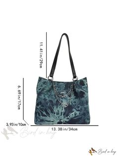 Bird in Bag - Lightweight, Waterproof, Portable, Classic, and Casual Fashion Tote Bag Decorated with Metal Chain for Teen Girls, Women Casual Everyday Bag With Chain Detail, Casual Shoulder Bag With Chain For Everyday Use, Casual Everyday Bags With Chain Detail, Fashion Tote Bag, Shoulder Tote Bag, Bird In Bag, Teen Girls, Shoulder Tote, Blue Pattern