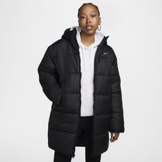 Take on the winter chill in a parka designed to add some warmth to your life. Loose enough to layer, its synthetic fill adds insulation while Nike Therma-FIT technology helps manage your body’s natural heat to help keep you warm in cold-weather conditions. On top of that, a water-repellent finish helps keep you dry. So zip it up, throw your hands in the pockets and get out there! Women Lifestyle, Wet Weather, Water Repellent Fabric, Weather Conditions, Nike Sportswear, Jacket Outfits, The Winter, Water Repellent, Cold Weather