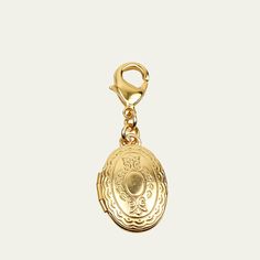 Engraved chain locket charm by Ben-Amun. 24-karat gold electroplating. Approx. 1.50"L x 0.75"W. Lobster claps. Made in USA. Gold Medallion Charms With Coin Pendant, Gift Coin Pendant Charm, Gold Coin Pendant Charms, Gold-tone Medallion Charms Jewelry, Gold Round Pendant Charm With Lobster Clasp, Personalized Gold Medallion Charms, Gold Pendant Locket Necklace With Vintage Charm, Coin Pendant Round Charms For Gift, Gold Locket Necklace With Vintage Charm