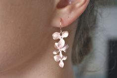 Orchid Dangle Earrings Rose Gold Earrings Rose by AvaHopeDesigns Nickel Free Rose Gold Flower Earrings For Wedding, Nickel-free Rose Gold Flower Earrings For Wedding, Rose Gold Sterling Silver Flower Earrings For Wedding, Delicate Rose Gold Earrings For Bridesmaid Gift, Dainty Rose Gold Earrings For Bridesmaids, Orchid Earrings, Gold Orchid, Ethereal Wedding, Gifts Bridesmaid