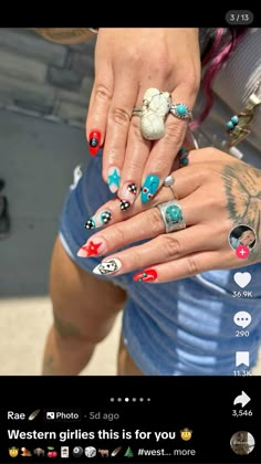 Treaty Oak Revival Nails, Treaty Oak Revival Aesthetic, I Heart Me Nails, Neon Cowboy, Rodeo Nails, Almond Acrylic Nails Designs, Cowboy Nails, Black Gel Nails