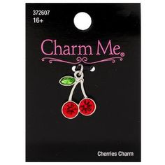 Details: 	 Dimensions: 0.74" x 0.55" 	 Material: Metal & Crystal 	 Color: Red & Green 	 Metal Color: Silver 	 Age Grade: 16+ 	 Quantity: 1 Upscale old jewelry and complete new accessories with exciting charms and pendants! Red Cherries Charm has the shape of two cherries connected at the stem. There are large rhinestones in the cherries as well as the leaf accent. Use this charm as a fun highlight on necklaces, earrings, or bracelets. Create pieces that work with the latest trends as you design Handmade Charm Bracelets, Jewelry Charms Pendants, Green Metal, Diy Projects Videos, New Accessories, Silver Age, Wedding Top, Print Coupons, Red Gemstones