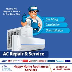 an advertisement for ac repair and service, with the words happy home appliance services