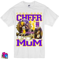 This custom cheer shirt is perfect for family and friends.  Choose your cheer colors, school or park name, cheerleader's name and relation to the cheerleader.  Add up to 3 photos in the pompom and bullhorn.   If ordering multiple shirts, please inbox me the shirt size along with its title.  For example: Adult L (mom), Youth S (sis), etc. -Gildan brand -white shirt -short sleeve -unisex -front only -crew neck Team-colored T-shirt With Sublimation Print For Cheerleading, Cotton T-shirt For Cheerleading In Fan Apparel Style, Cotton T-shirt For Cheerleading Fan Apparel, Sports Fan Cotton T-shirt With Custom Print, White Short Sleeve Sublimation Design For Cheerleading, Custom Print Cotton T-shirt For Sports Fans, Cheerleading Fan Apparel T-shirt With Custom Print, Cotton T-shirt With Team Name For Cheerleading, White School Spirit T-shirt With Name Print