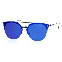 SA106 brand retro futuristic flat lens mens hipster Horned sunglasses. (ss3927rv) Size: one size.  Color: Blue.  Gender: male.  Age Group: adult. Rimless Sunglasses, Retro Futuristic, Blue Gender, Cloth Bags, Horn, Sunglasses Accessories, Black Blue, Blue Black, Age Group