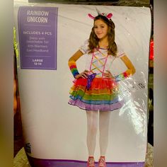 Includes 4 Pcs Dress With Detachable Tail Arm Warmers Ears Headband Rainbow Unicorn Costume, Hello Kitty Book, Festival Fairy, Unicorn Costume Kids, Girls Halloween Dress, Up Cosplay, Chicago Kids, Kids Costumes Girls, Kids Flannel