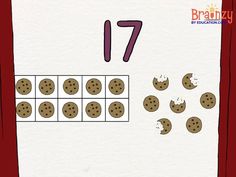 the number seven is made up of chocolate chip cookies and then placed on a white board