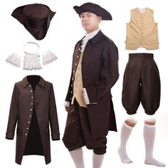 Colonial Mens Costume 18th Century Gentleman's Costume Men Frock Coat Halloween | eBay 1600s Colonial Fashion, Colonial Outfit Men, Lewis And Clark Costume, Cotton Outerwear For Halloween Cosplay, Cotton Halloween Cosplay Outerwear, Fitted Cotton Halloween Costume, Cotton Costume Outerwear For Fall, Fall Cotton Costume Outerwear, Fall Cotton Outerwear For Cosplay