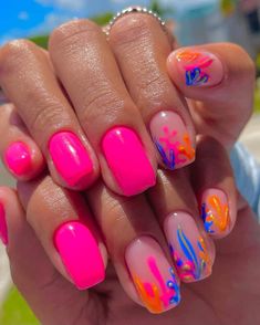 Smink Inspiration, Simple Gel Nails, Summery Nails, Nails 2023, Summer Acrylic Nails, Short Acrylic Nails Designs, Neon Nails