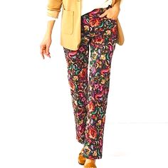 Nwt Croft & Barrow Paisley Pants Straight Mid-Rise Colorful Stretch Comfort - 10 Brand New With Tags Croft & Barrow Women’s Colorful Paisley Pull-On Mid-Rise Straight-Leg Pants Size 10 Product Features Pull-On Design Stretchy Sateen Construction For A Perfectly Slimming Look 2 Faux Front Pockets 2 Faux Back Pockets Fit & Sizing Midrise Sits Above The Hip Straight-Leg Opening Effortless Stretch Elastic Waistband Fabric & Care Cotton, Polyester, Rayon, Spandex Machine Wash Imported Approximate Mea Multicolor Straight Pants With Floral Print, Multicolor Floral Print Straight Pants, Multicolor Floral Print Pants, Stretch Wide Leg Bottoms With Paisley Print, Wide Leg Bottoms With Paisley Print And Stretch, Multicolor Paisley Print Wide Leg Pants, Fitted Floral Print Pants For Fall, Fitted Floral Print Straight Leg Bottoms, Stretch Floral Print Pants For Fall