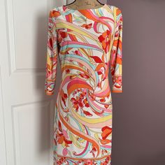 Beautiful Dress With Gorgeous Print And Colors. Knee Length. Nwot Sz 8 Fitted Pink Midi Dress With Vibrant Print, Multicolor 3/4 Sleeve Midi Dress For Spring, Spring Multicolor Midi Dress With 3/4 Sleeves, Fitted Floral Print Dresses With 3/4 Sleeves, Pink Fitted Midi Dress With Half Sleeves, Multicolor Floral Print Dress With 3/4 Sleeves, Pink Floral Print Dresses With 3/4 Sleeve, Pink Floral Print Dress With 3/4 Sleeves, Pink 3/4 Sleeve Dress For Spring