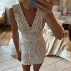 A Formal Classic Chic White Long Sleeve Mini Dress, White Fitted Dressy Mini Dress, Chic Off White Mini Dress For Date Night, White Dressy Midi Dress For Cocktail, White Fitted Dressy Dress, White Mini Dress For Brunch, White Dressy Midi Dress For Date Night, White V-neck Mini Dress For Brunch, White Dressy Mini Dress For Day Out