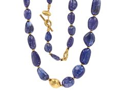 Lika Behar Custom Tanzanite Bead Necklace Gold Tanzanite Jewelry With Faceted Design, Gold Sapphire Necklace With Faceted Detail, Elegant Tanzanite Gemstone Bead Necklaces, Elegant Tanzanite Gemstone Bead Necklace, Elegant Tanzanite Beaded Necklace, Luxury Tanzanite Gold Necklaces, Elegant Tanzanite Jewelry With Faceted Beads, Tanzanite Gemstone, December Birthstone