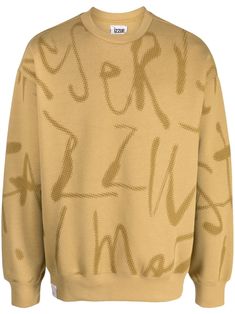 camel yellow cotton blend jersey texture all-over graphic print appliqué logo crew neck long sleeves elasticated cuffs elasticated hem Oversized Jacquard Knit Crew Neck Sweatshirt, Streetwear Cotton Jacquard Knit Sweatshirt, Crew Neck Sweater With Logo Pattern For Fall, Casual Crew Neck Sweater With Logo Pattern, Fall Crew Neck Sweater With Logo Pattern, Crew Neck Jacquard Knit Sweatshirt For Spring, Spring Jacquard Knit Crew Neck Sweatshirt, Yellow Sweatshirt, Mens Activewear