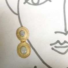 Gold Brass Cabochon Earrings, Gold Cabochon Brass Earrings, Gold Brass Earrings With Cabochon Detail, Heirloom Oval Gold Earrings, Gold Cabochon Earrings For Wedding, Gold Cabochon Drop Earrings, Luxury Gold Opal Jewelry, Fine Jewelry Opal In Gold, Gold Opal Fine Jewelry